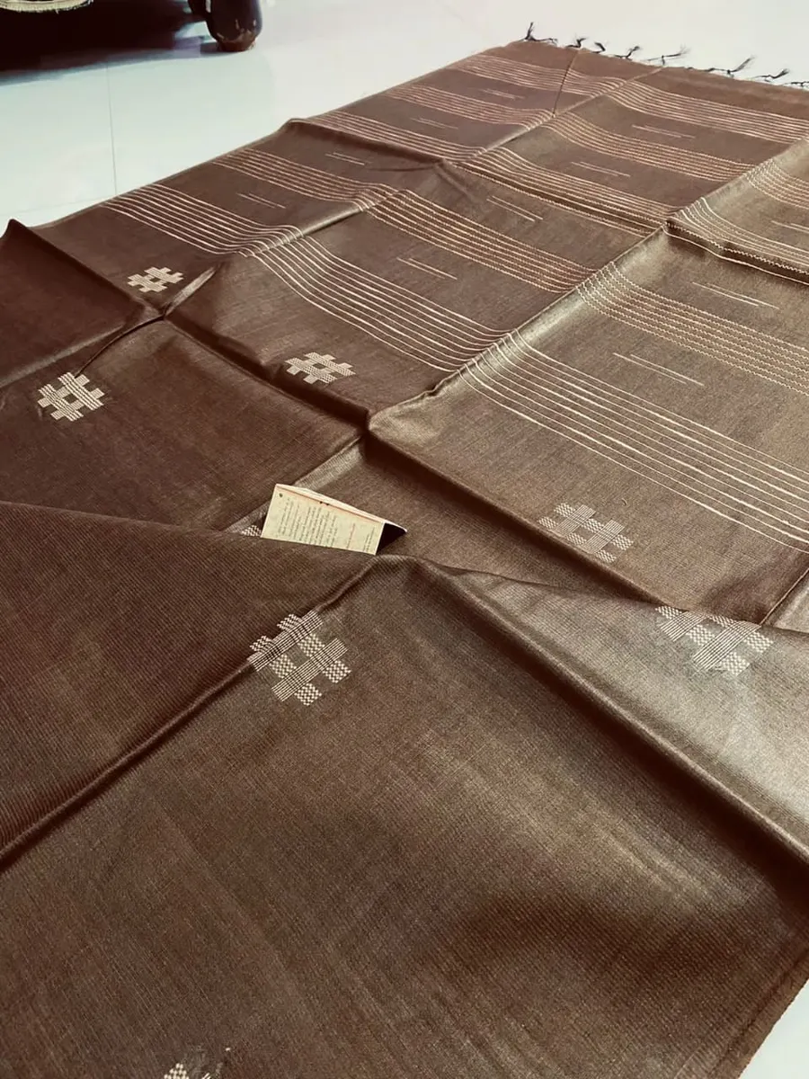 Luxurious Pure Katan Silk Ensemble With Self Weaving Design